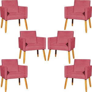 Kit 6 Poltronas Para Recepção Nina Suede Cores Pé Palito 30cm Castanho - Suede