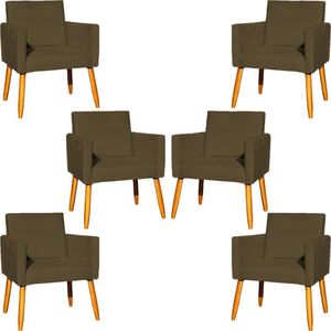 Kit 6 Poltronas Para Recepção Nina Suede Cores Pé Palito 30cm Castanho - Suede
