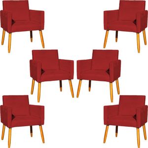 Kit 6 Poltronas Para Recepção Nina Suede Cores Pé Palito 30cm Castanho - Suede
