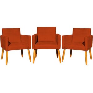 Kit 3 Poltronas Para Recepção Nina Suede Cores Pé Palito 30cm Castanho - Suede