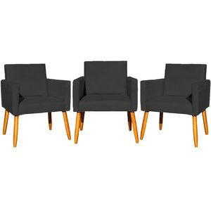 Kit 3 Poltronas Para Recepção Nina Suede Cores Pé Palito 30cm Castanho - Suede