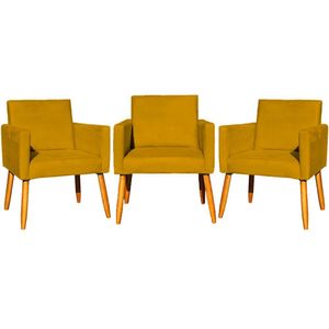 Kit 3 Poltronas Para Recepção Nina Suede Cores Pé Palito 30cm Castanho - Suede