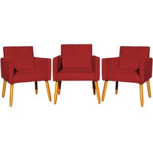Kit 3 Poltronas Para Recepção Nina Suede Cores Pé Palito 30cm Castanho - Suede