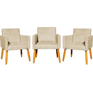 Kit 3 Poltronas Para Recepção Nina Suede Cores Pé Palito 30cm Castanho - Suede