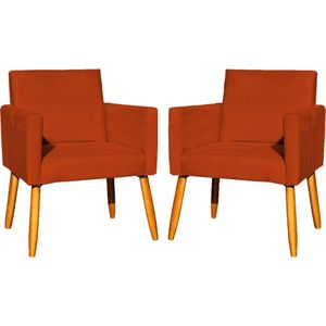 Kit 2 Poltronas Decorativa Para Sala Nina Suede Cores Pé Palito 30cm Castanho - Suede