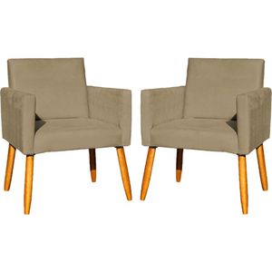Kit 2 Poltronas Decorativa Para Sala Nina Suede Cores Pé Palito 30cm Castanho - Suede
