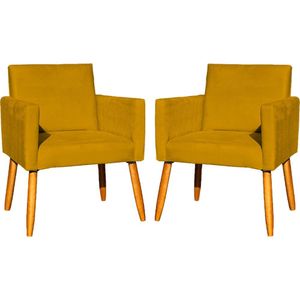 Kit 2 Poltronas Decorativa Para Sala Nina Suede Cores Pé Palito 30cm Castanho - Suede
