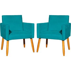 Kit 2 Poltronas Decorativa Para Sala Nina Suede Cores Pé Palito 30cm Castanho - Suede