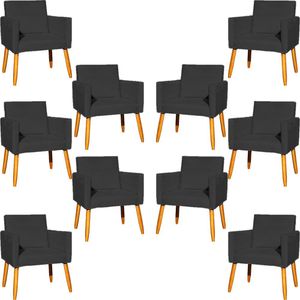 Kit 10 Poltronas Decorativa Para Sala Nina Suede Cores Pé Palito 30cm Castanho - Preto, Suede