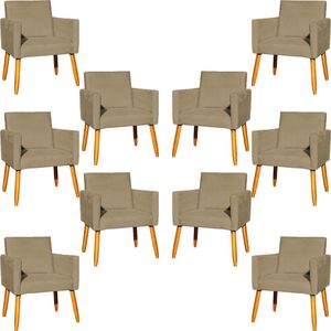 Kit 10 Poltronas Decorativa Para Sala Nina Suede Cores Pé Palito 30cm Castanho - Nude, Suede