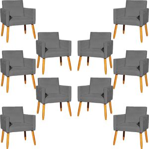 Kit 10 Poltronas Decorativa Para Sala Nina Suede Cores Pé Palito 30cm Castanho - Cinza, Suede