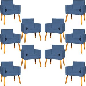 Kit 10 Poltronas Decorativa Para Sala Nina Suede Cores Pé Palito 30cm Castanho - Azul-marinho, Suede