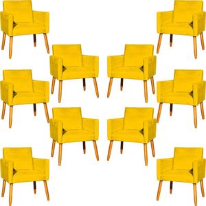 Kit 10 Poltronas Decorativa Para Sala Nina Suede Cores Pé Palito 30cm Castanho - Amarelo, Suede