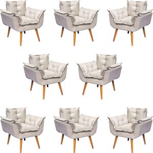 Kit 8 Poltronas Decorativa Para Sala Alice Suede Cores Pé Trapézio 30cm Castanho - Suede
