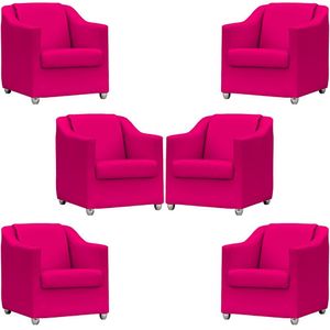 Kit 6 Poltronas Mila Corino Pink Pé De Plástico Cromado - Pink, Corino