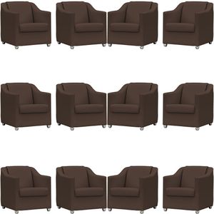 Kit 12 Poltronas Mila Corino Marrom Pé De Plástico Cromado - Marrom, Corino