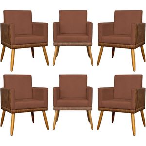 Kit 6 Poltronas Decorativas Para Escritório Lis Corino E Suede Cores Pé 30cm - Terracota, Suede/corino
