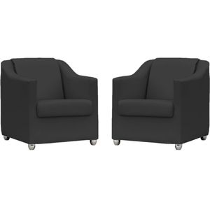 Kit 2 Poltronas Mila Corino Preto Pé De Plástico Cromado - Preto, Corino