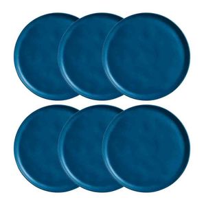Conj 6 Pratos Rasos Porto Brasil Bio Boreal Em Stoneware Azul