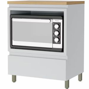 Balcão Nesher Rainha Em Mdf 15mm Com Nicho Para Micro-ondas Branco Com Nature