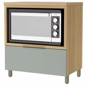 Balcão Nesher Marquesa Em Mdf 15mm Nicho Para Micro-ondas Nature Com Verde
