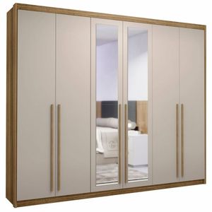 Guarda Roupa Casal 6 Gavetas Espelho Dubai Majestic Nature/fendi - Vila Rica