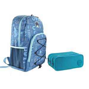 Kit Mochila Escolar Infantil Sbdv-2033 E Estojo Académie Triplo Azul Turquesa - Fuseco