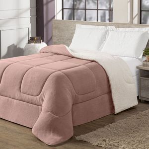 Coberdrom Cobertor Solteiro 1 Peça Maya Manta Soft E Sherpa De Carneiro 100% Poliéster Cor:rosê