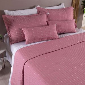 Kit Cobre Leito King 7 Peças Bordado Urbany 100% Poliéster Hipercal 400 Fios Rosê