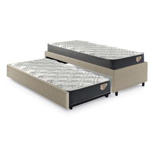 Bicama Box Viúva 126x208 Courino Linho Bege Com Dois Colchões Adapto Molas Ensacadas Ecoflex