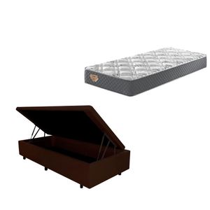 Cama Box Solteiro Baú Suede Bege + Colchão Adapto Ecoflex Mola Ensacada 88x188