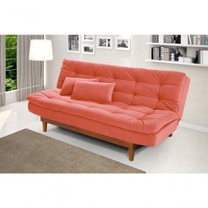 Sofá Cama Dubai 3 Lugares Império Reclinável Casal Pés Madeira Espuma Especial D33 Madero Coral 177