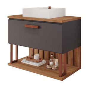 Gabinete Para Banheiro 80 Cm 100% Mdf Nicho 1 Porta Basculante Duna Mgm Móveis Titânio/freijo Titanium/freijo