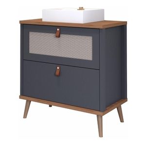 Gabinete Para Banheiro 80cm 100% Mdf 1 Gaveta 1 Porta Basculante Veneto Mgm Móveis Titânio/freijo Titanium/freijo