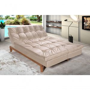 Sofá Cama Versátil 3 Lugares Império Reclinável Casal Pés Madeira Espuma Especial D33 Suede Areia 376