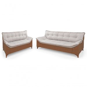 Sofá Veneza Conj. 2 E 3 Lugares Composê Linho/courissimo Fixo Base Madeira Império Cinza 185/856