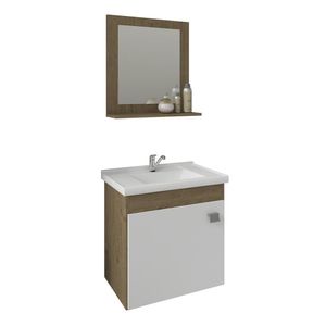Conjunto Armário Banheiro Iris Com Espelheira MGM Carvalho Branco