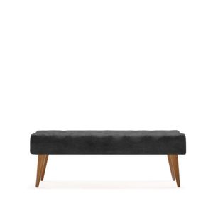 Puff Recamier Banco Capitonê Casal Premium Luxo Pés Madeira Cinza