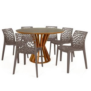Conjunto Mesa De Jantar Redonda Cecília 120cm Natural Com 6 Cadeiras Gruvyer - Fendi