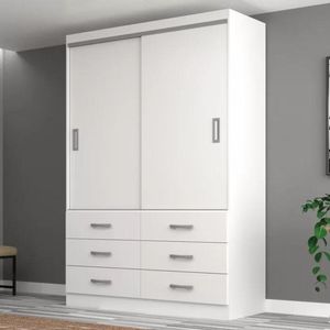 Guarda Roupa Casal Veneza Premium 2 Portas De Correr 6 Gavetas - Branco Branco