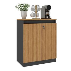 Aparador Buffet 60cm 2 Portas Com Chave Multimóveis CR50099 Amêndoa/preto