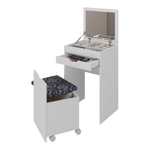 Penteadeira 54cm Com Espelho 1 Gaveta 1 Porta Basculante E Puff Multimóveis CR35251 Branco/preto