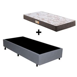Cama Box Solteiro Courino Linho Cinza + Colchão Ecoline Ecoflex Espuma D23 88x188