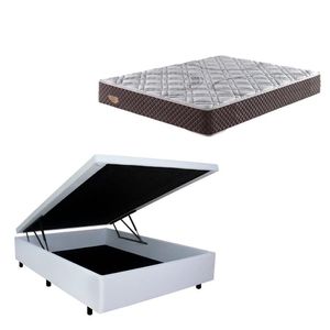 Cama Box Baú Linho Branco Com Colchão Casal Relax Adorabile Molas Ensacadas 138x188