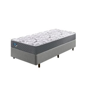 Cama Box Solteiro King Courino Linho Cinza + Colchão Adapto Ecoflex Mola Ensacada 96x203