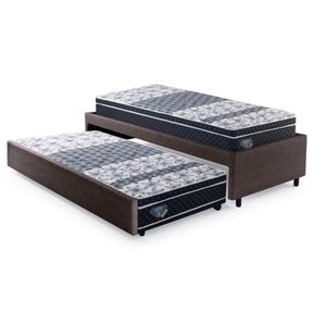 Bicama Solteiro Linho Marrom Com Dois Colchões Gransleep Mola Verticoil 88x188