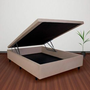 Cama Box Baú Casal Com Blindagem Courino Bege Reforçado