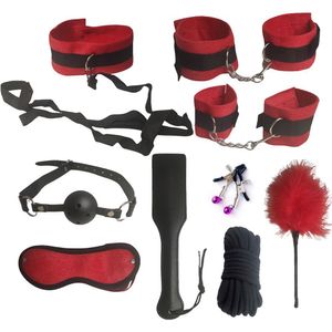 Kit Sadomasoquismo Bdsm 10 Peças Erotico Algema Chicote Palmatoria Fetiche Bondage Dominatrix