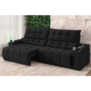 Sofá Connect Premium 2,00m Assento Retrátil-reclinável Com Porta Copos E Entrada Usb Suede Preto