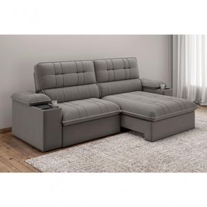 Sofá Stylus 2,10m Retrátil-reclinável Com Porta Copos E Cooler Suede Cinza - Xflex Sofás